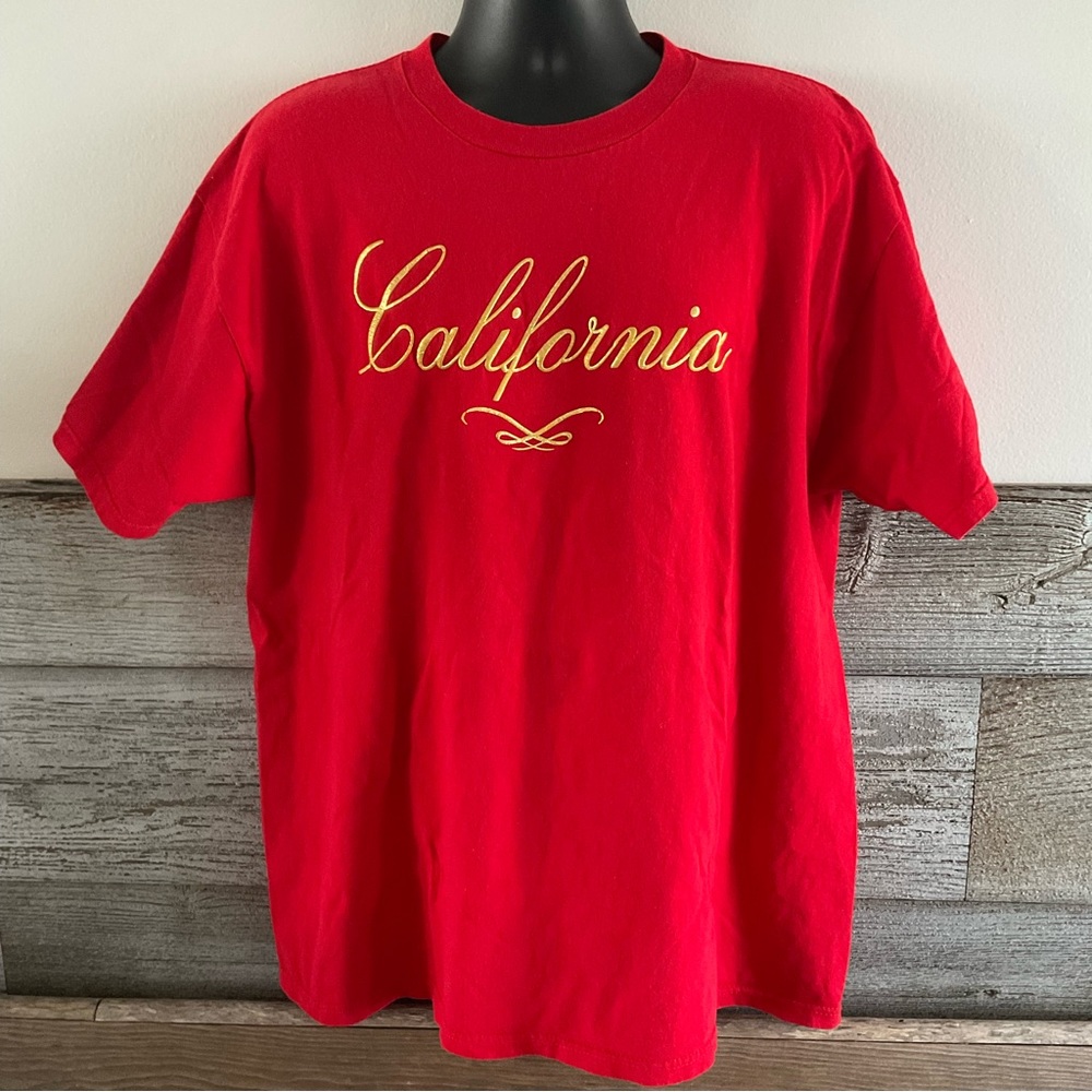 Hazelwoods Made in USA California puffy print red shirt size XL (K1)